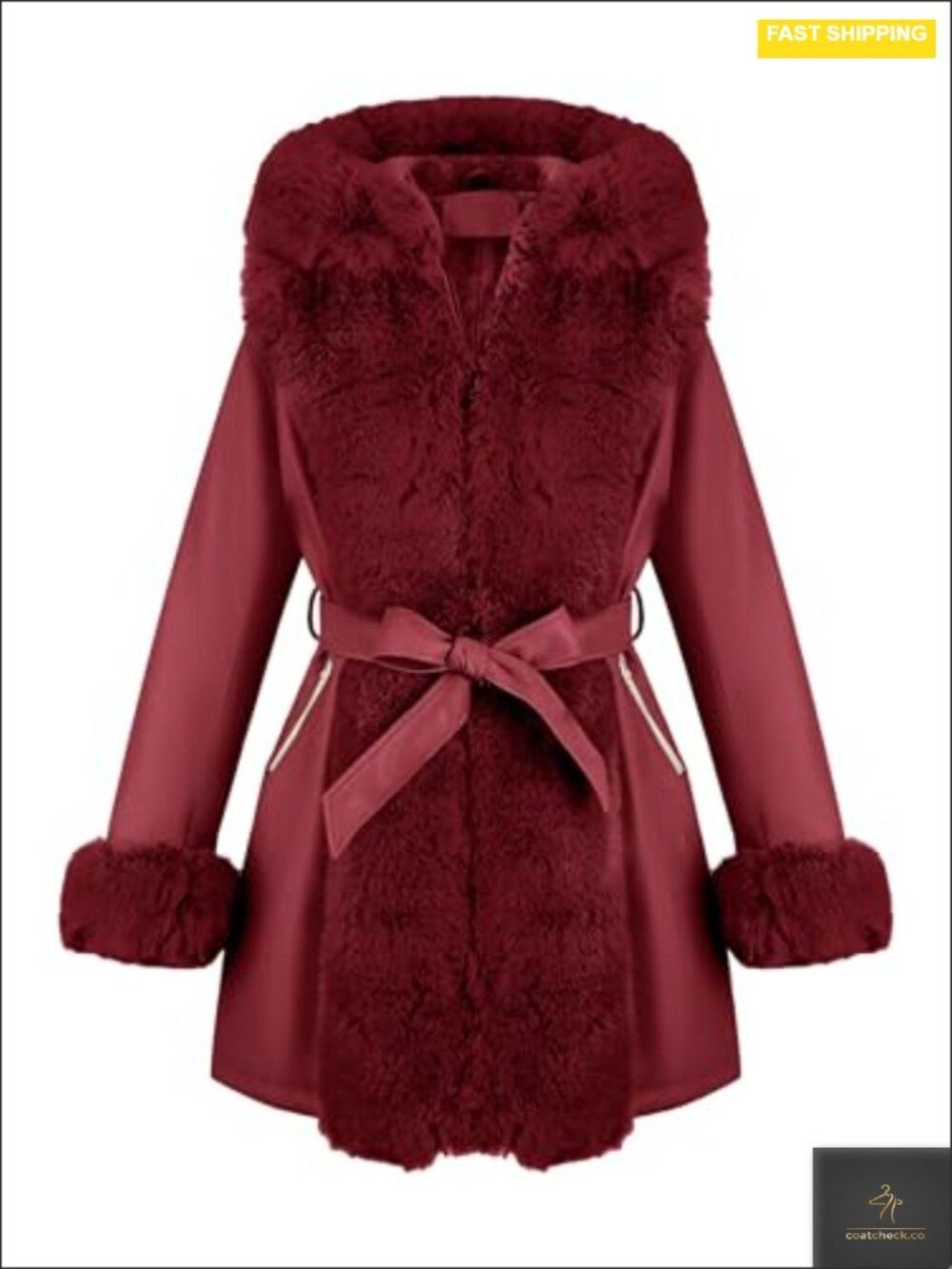 Luxurious Women Faux Leather Faux Fur Lined Winter Coat Zip Up